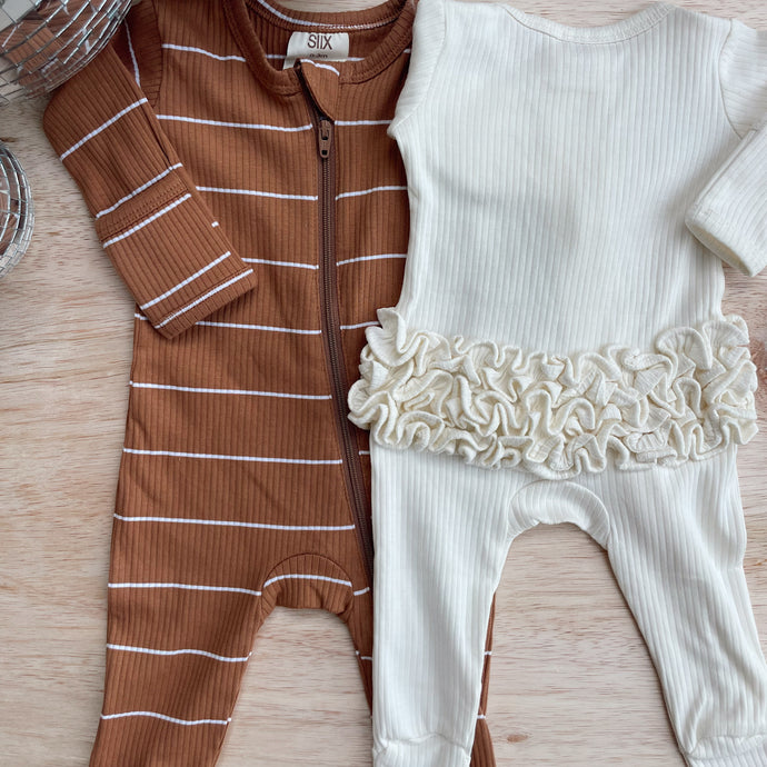 Stripe Two way zip footie