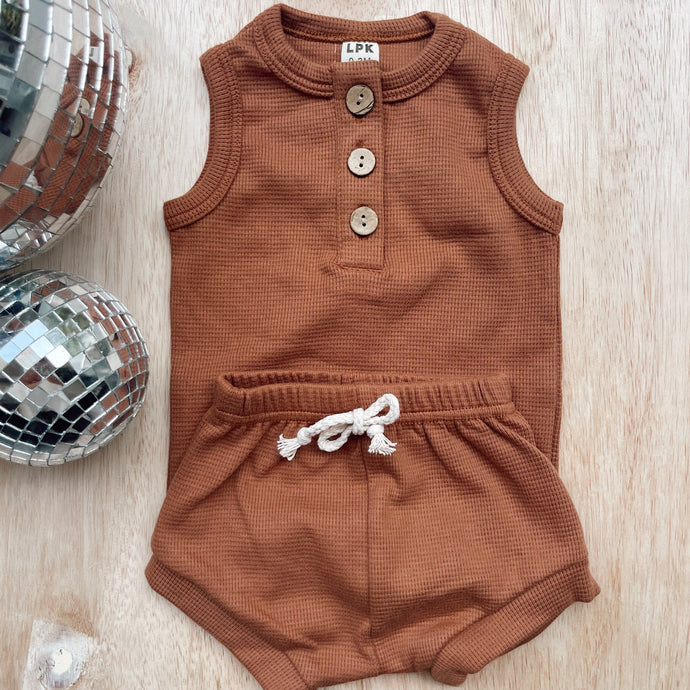Rust waffle short set